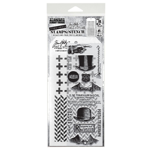 Tim Holtz Mixed-Media Stamps & Stencil Set - Distinguished