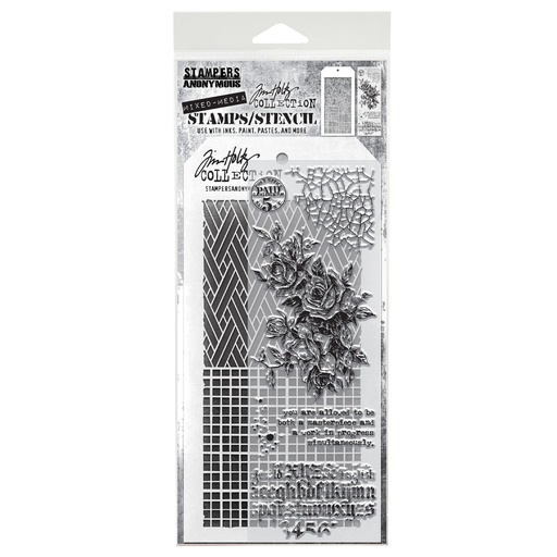Tim Holtz Mixed-Media Stamps & Stencil Set #19 - Lady Rose