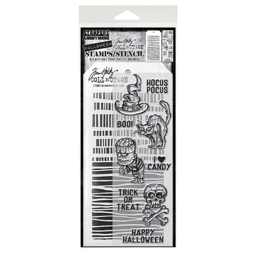 Tim Holtz Mixed-Media Stamps & Stencil Set - Scared Silly