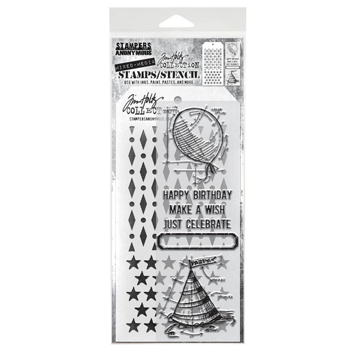 Tim Holtz Mixed-Media Stamps & Stencil Set #43 - Birthday  