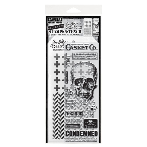 Tim Holtz Mixed-Media Stamps & Stencil Set - Rest in Peace