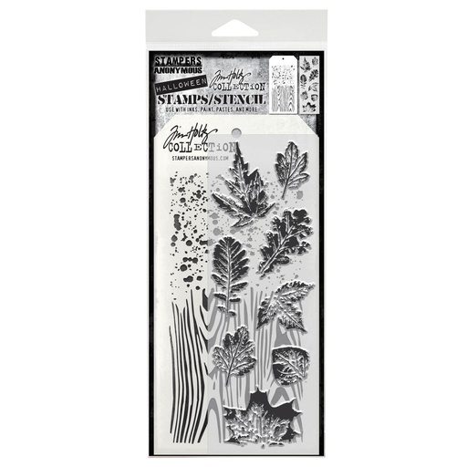 Tim Holtz Mixed-Media Stamps & Stencil Set - Leaf Prints