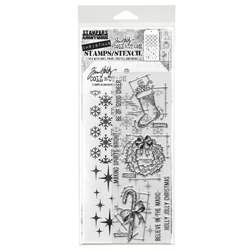 Tim Holtz Mixed-Media Stamps & Stencil Set - Blueprint Christmas #1