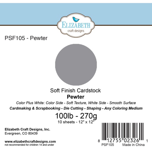 Elizabeth Craft Designs - 12"x12" Pewter Soft Finish Cardstock