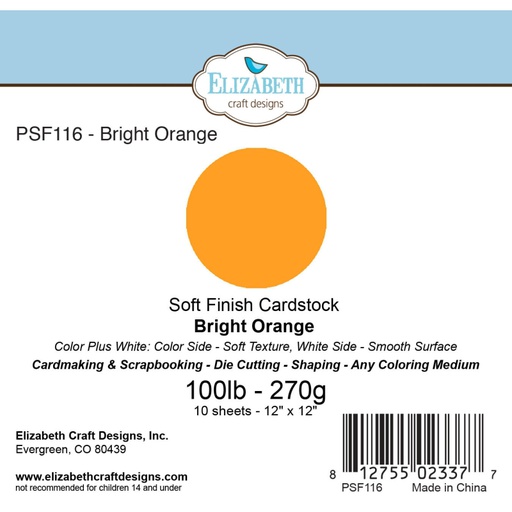 Elizabeth Craft Designs – 12"x12" Bright Orange Soft Finish Cardstock