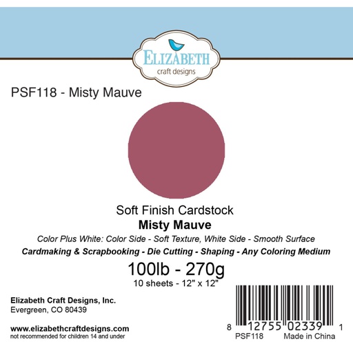 Elizabeth Craft Designs – 12"x12" Misty Mauve Soft Finish Cardstock