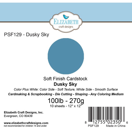 Elizabeth Craft Designs – 12"x12" Dusky Blue Soft Finish Cardstock