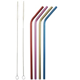 [NP455] 4 Stainless Steel Metallic Straws with 2 Cleaning