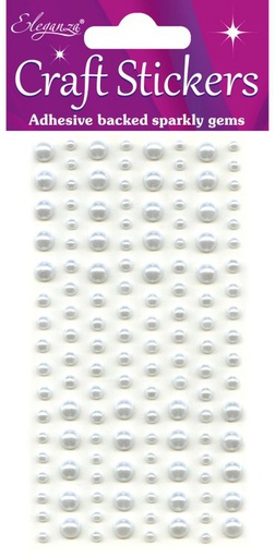 3mm-6mm Pearls White Craft Stickers No.01 - 136 pieces