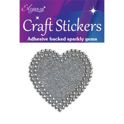 [OA028033] 50mm Solid Heart Diamante Silver Eleganza Craft Stickers