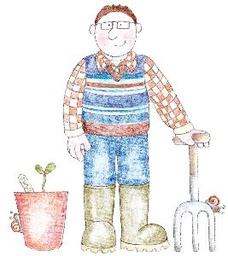 [PN008] Beth Hughes Gardening Man - Traditional Wood Mounted Stamp